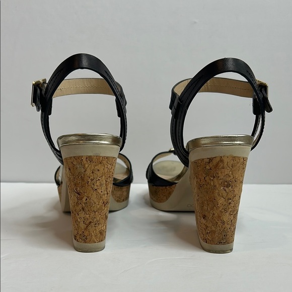 Jimmy Choo Gold, Black and Cream Platform Shoes with Cork Heel size 9.5 - Picture 5 of 12